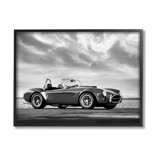 Stupell Industries Vintage Sports Convertible Car Beach Photography Black White Framed Wall Art